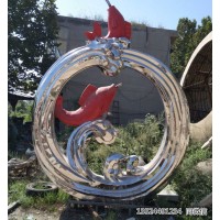 辽宁别墅不锈钢鲤鱼戏水雕塑 鱼跃龙门故事雕塑