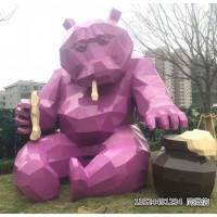 北京大型不锈钢切面熊雕塑 偷吃蜂蜜的熊摆件