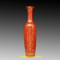 新中式落地大花瓶摆件中国红瓷大花瓶定制_图片