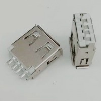 USB 焊线式母座 4PIN 180度焊线 接地脚带 卷边 白胶 带护套
